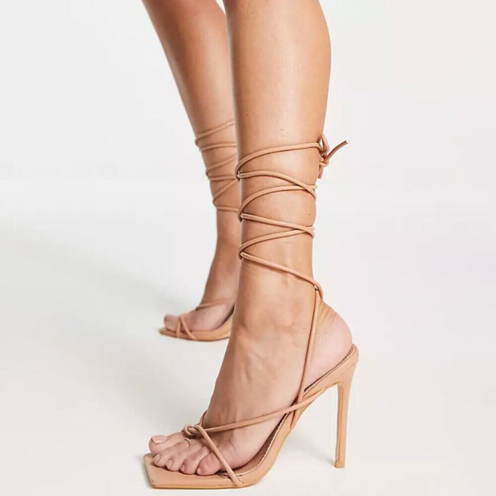 Public Desire Zing Ankle Tie Strappy Heels - Size 6